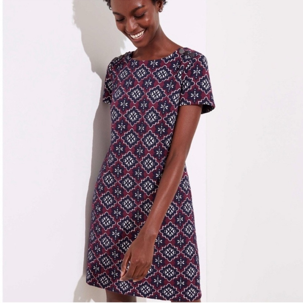 LOFT Purple, navy and White Patterned Women's dress